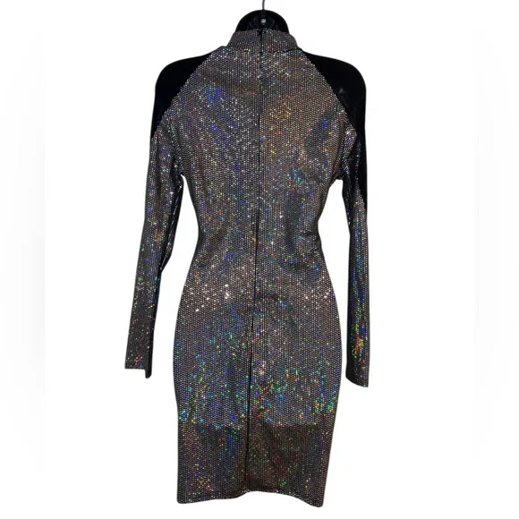 ChicMe Black & Silver Disco Style Long Sleeve Dress Medium NWOT - Picture 2 of 7